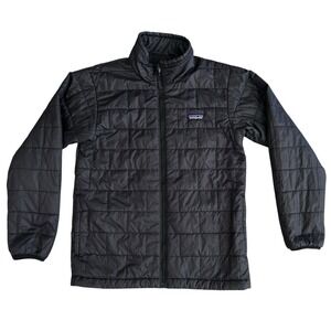 Patagonia Nano Puff Brick Quilt Jacket Black Kids Large 12 Full Zip Pockets